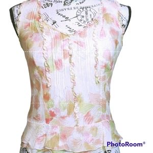 Ann Taylor Silk Floral Ruffled Lined Tank  | XSP